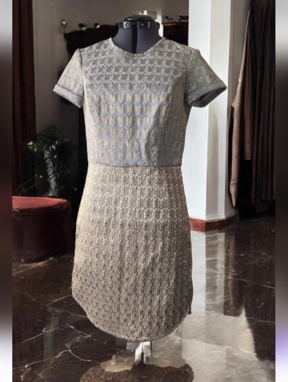 Original Penguin Gray and Gold Short Sleeve Mini Dress